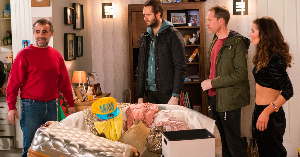 FROM ITV  STRICT EMBARGO - No Use Tuesday  31 January 2017 Coronation Street - Ep 9095 Monday 6 February 2016 - 2nd Ep Explaining that they have reason to believe there are illegal drugs in the house, the police search Rosie Webster [HELEN FLANNAGHAN] and Sophie Webster’s [BROOKE VINCENT] luggage. What has Rosie been caught up in? Kevin Webster [MICHAEL LE VELL] admits to Sophie he’s in financial straits because of her medical bill, the loss of the tow truck and the fire at the garage. Sophie feels terrible.  Picture contact: david.crook@itv.com on 0161 952 6214 Photographer - Mark Bruce This photograph is (C) ITV Plc and can only be reproduced for editorial purposes directly in connection with the programme or event mentioned above, or ITV plc. Once made available by ITV plc Picture Desk, this photograph can be reproduced once only up until the transmission [TX] date and no reproduction fee will be charged. Any subsequent usage may incur a fee. This photograph must not be manipulated [excluding basic cropping] in a manner which alters the visual appearance of the person photographed deemed detrimental or inappropriate by ITV plc Picture Desk. This photograph must not be syndicated to any other company, publication or website, or permanently archived, without the express written permission of ITV Plc Picture Desk. Full Terms and conditions are available on the website www.itvpictures.com